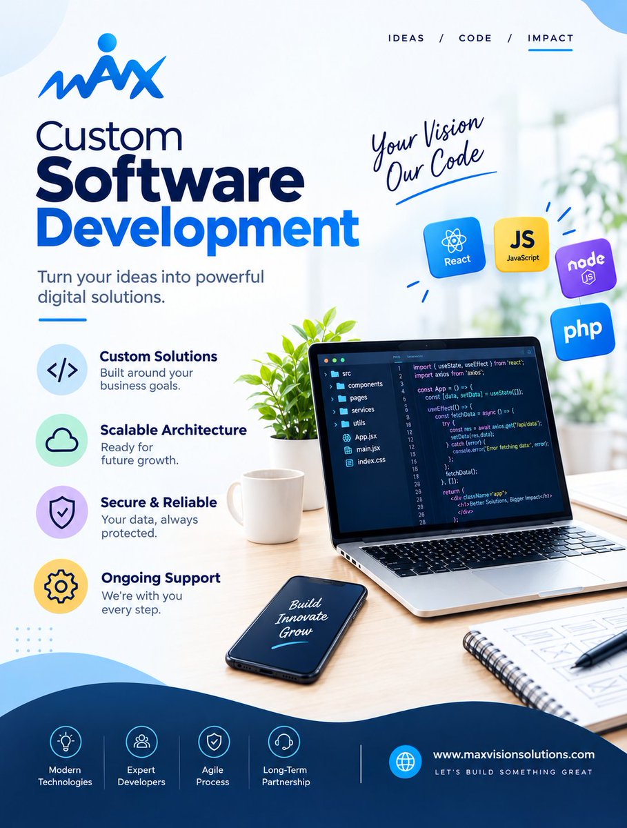 MVisionSolution's tweet photo. 📷 Turn Your Ideas Into Powerful Digital Solutions!Build software that fits your business—not the other way around. https://t.co/yG35b7zOak #customsoftwaredevelopment #softwaredevelopment #webdevelopment #appdevelopment #techsolutions #digitaltransformation #softwaresolutions https://t.co/zGhwQP4mSc