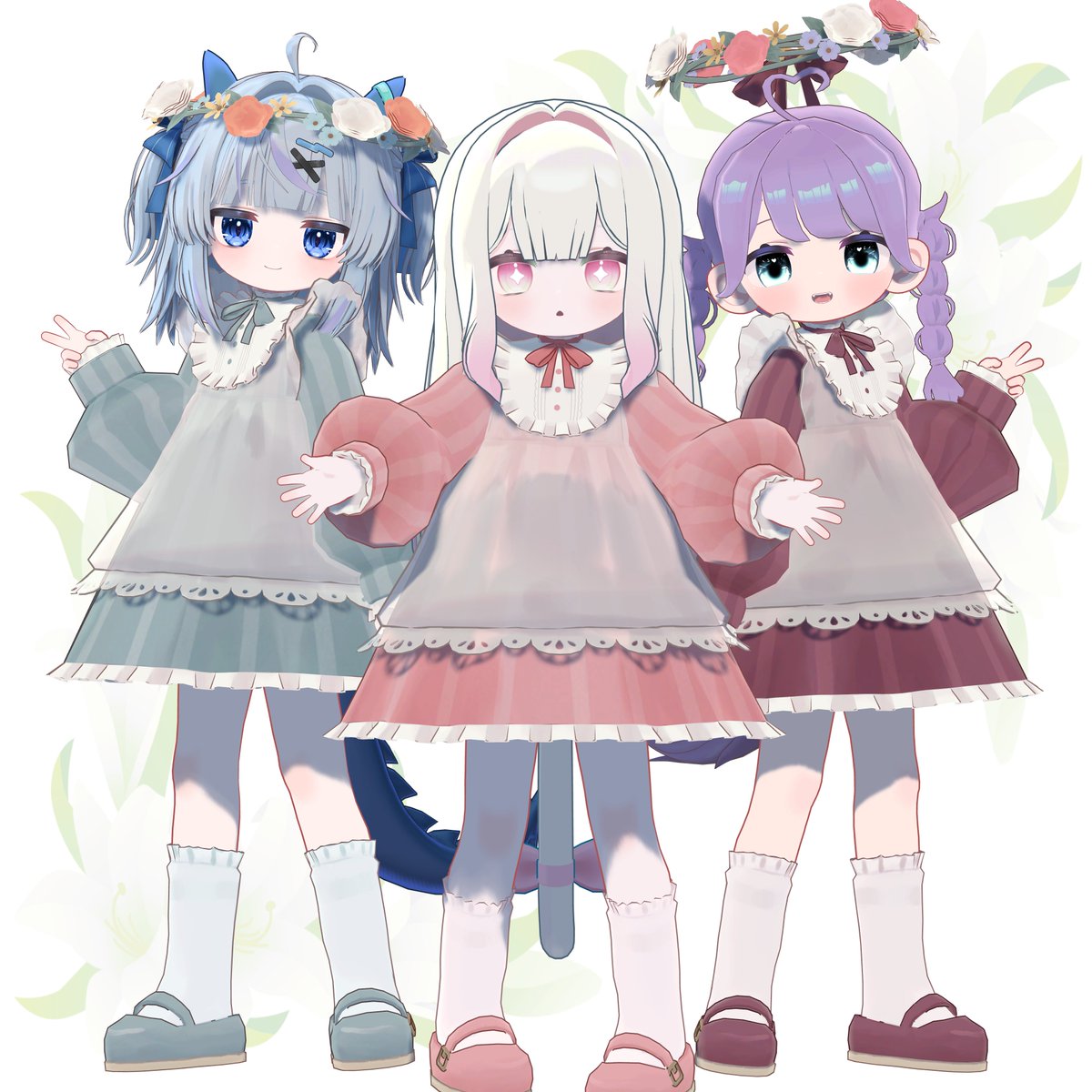 Miya_misc's tweet photo. 最寄駅の販売所 様から 「ふんわりエプロンワンピ」が10月2日に発売されるよ～！！

花冠の髪飾りやヘイローがとてもかわいいワンピース🌸
ひかるんには素敵な三つ編みも🐶

発売をお頼みに～！！
#最寄駅の販売所 #リュミィ3D
#ゆめみる3D #ひかるん3D https://t.co/I0ERAGyTDF