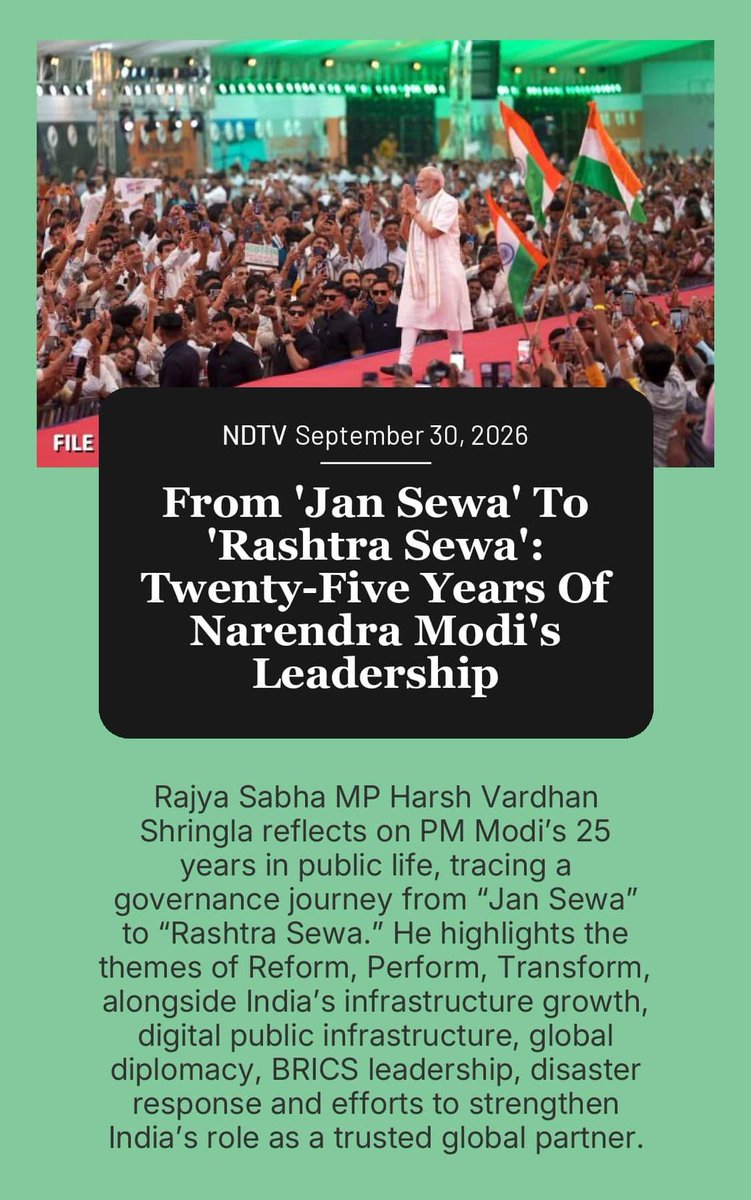lovshr's tweet photo. From 'Jan Sewa' To 'Rashtra Sewa': Twenty-Five Years Of Narendra Modi's Leadership

https://t.co/Y1X72cHW39

via NaMo App https://t.co/U59xgKQMub