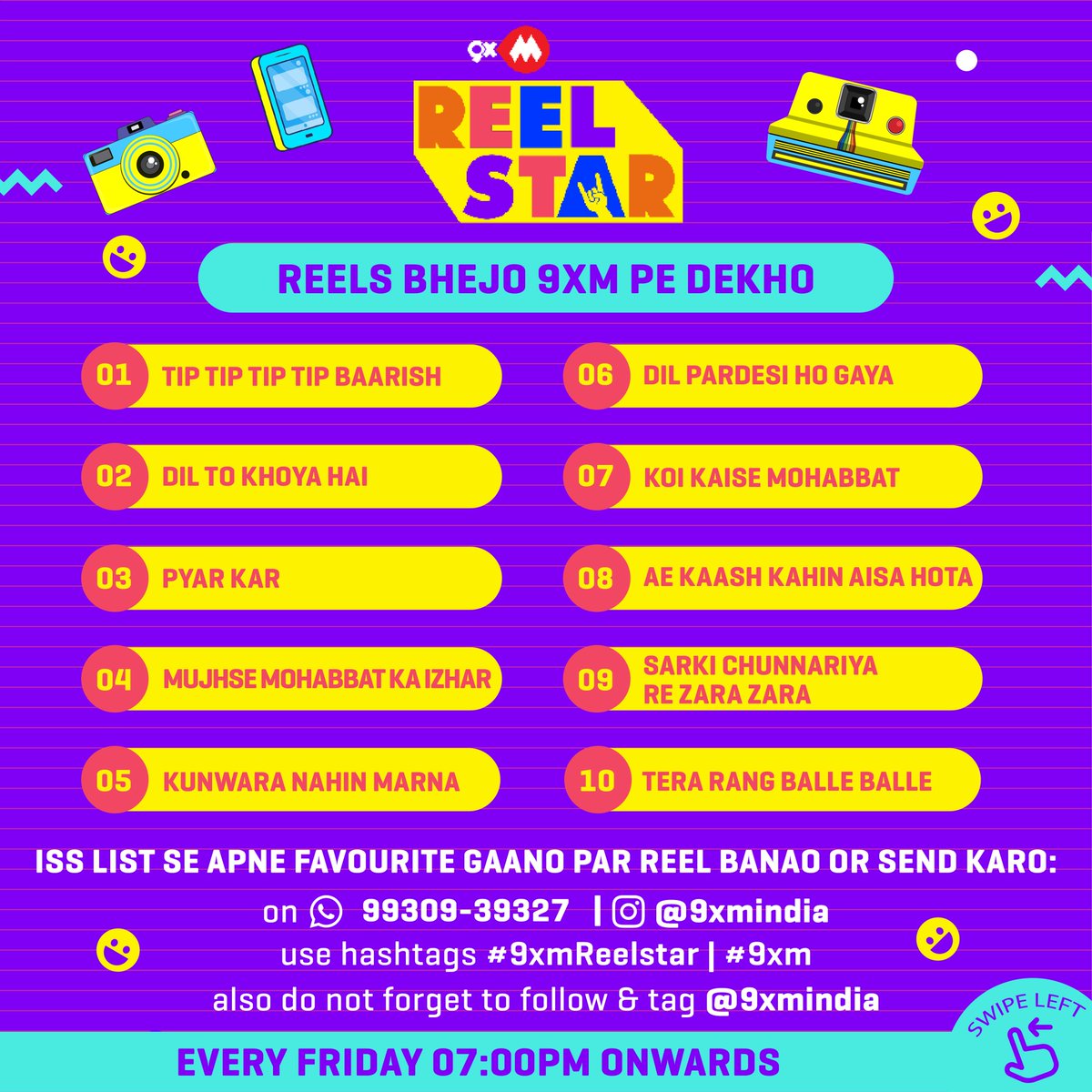 9xmHaqSe's tweet photo. Yeh hai aapke iss hafte ke favorite 90's ke gaane, bhejo humein apne reels, aur paao mauka humare channel @9xmindia pe feature hone ka ❤️📺
.
Bhejiye apne reels 9930939327 is number pe and Use kijiye humara hashtag #9xmReelstar #9xm also don’t forget to tag and follow us❤️
.
So Hurry & Become Popular 🤩
.
Dekhte rahiye #9XMREELSTAR Every Friday 7pm onwards!
.
.
.
.
.
.
.
#9xm #reelstar #reels #instafilm #songoftheweek #music #trending #trendingsong #audio #video #bollywood #bollywoodsong #hindi #lofi #favourite #reelitfeelit #viralvideo #explore