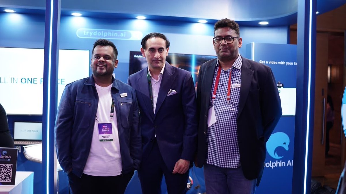 trydolphinai's tweet photo. Splash of inspiration at the Dolphin AI space @ficci_india 
@rahulkanwal from the newsroom to the future of AI video Studio 

#dolphinai #trydolphinai #ficciframes2026 #aistudio https://t.co/kwv9VSzQ4v
