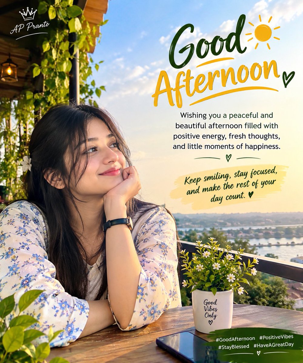 AP_Zara_Net's tweet photo. ☀️ Good Afternoon, everyone! 🌿

Wishing you a peaceful and beautiful afternoon filled with positive energy, fresh thoughts, and little moments of happiness. 💛

Keep smiling, stay focused, and make the rest of your day count. ✨ https://t.co/GsvtKKogdt