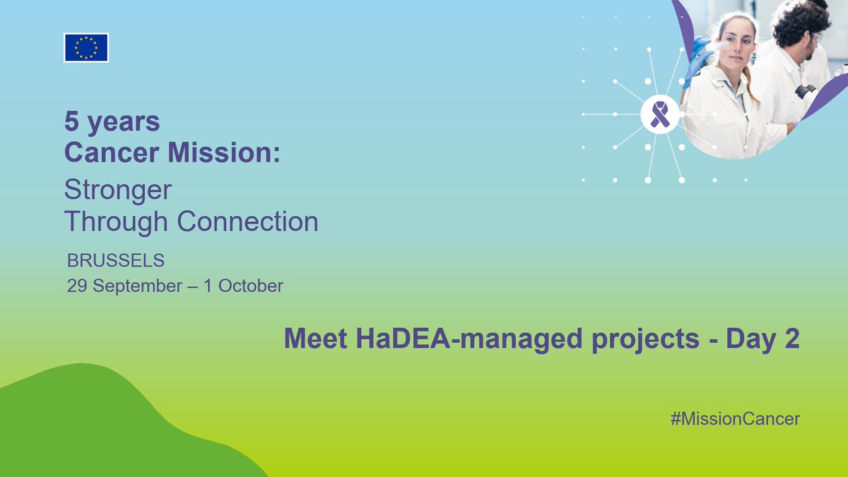 EU_HaDEA's tweet photo. Day 2 of the EU Cancer Mission Showcase event is kicking off!

Meet the HaDEA-managed projects participating 👉 https://t.co/sTsOqLheQz

#MissionCancer #EUCancerPlan https://t.co/rhJatGAmpB