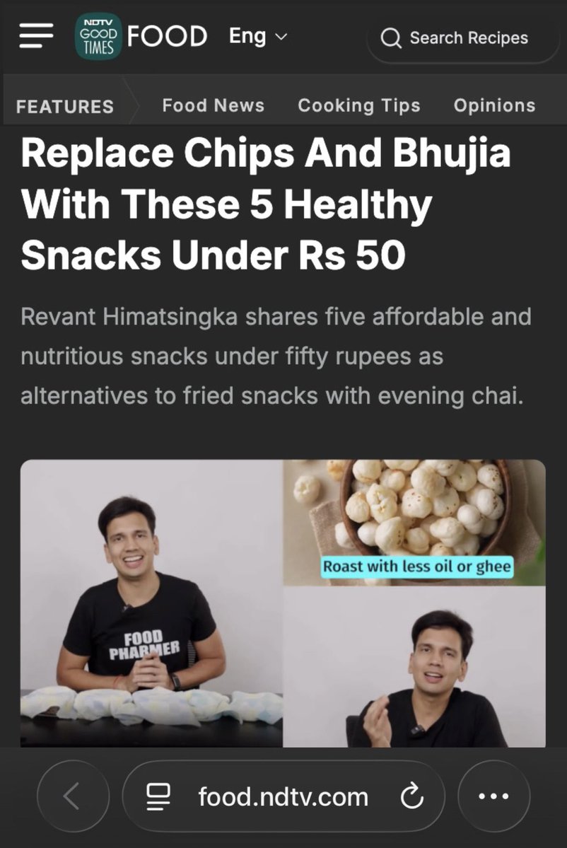 foodpharmer2's tweet photo. People often tell me that I only criticise brands but I don’t give enough alternatives.

The truth is, I make plenty of videos giving people healthier alternatives too, but they don’t get nearly as many views as my videos exposing food giants. 

That’s why this NDTV feature on my video about healthy snacks under ₹50 made me genuinely happy.

I’ve already made several videos on healthy alternatives, including:
• Top 10 healthy snacks under ₹100
• 15 vegetarian protein sources ranked from worst to best
• 10 fibre sources ranked from worst to best
• 20+ chocolates ranked from worst to best
• 10+ noodles ranked from worst to best

You can find all of them in the “Healthy Food Videos” playlist on my YouTube channel “ Food Pharmer ”

Hopefully, soon, people will know me not just for exposing what’s wrong with our food system, but also for helping them make healthier choices.

Let’s Make India Healthy Again! 🇮🇳