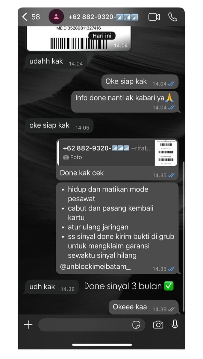 CyliaaStore_'s tweet photo. ☎️:https://t.co/KrGcKBeSGJ
WTS JASA UNBLOCK DAN UNLOCK, BUAT JARINGAN IMEI BERMASALAH BISA ATASI DI SINI
✅BEACUKAI
✅3 BULAN 
✅TRY ONLY 

DONE HITUNGAN JAM,AMAN DAN BERGARANSI….ORDERAN FAST https://t.co/o9xl4WtWPJ