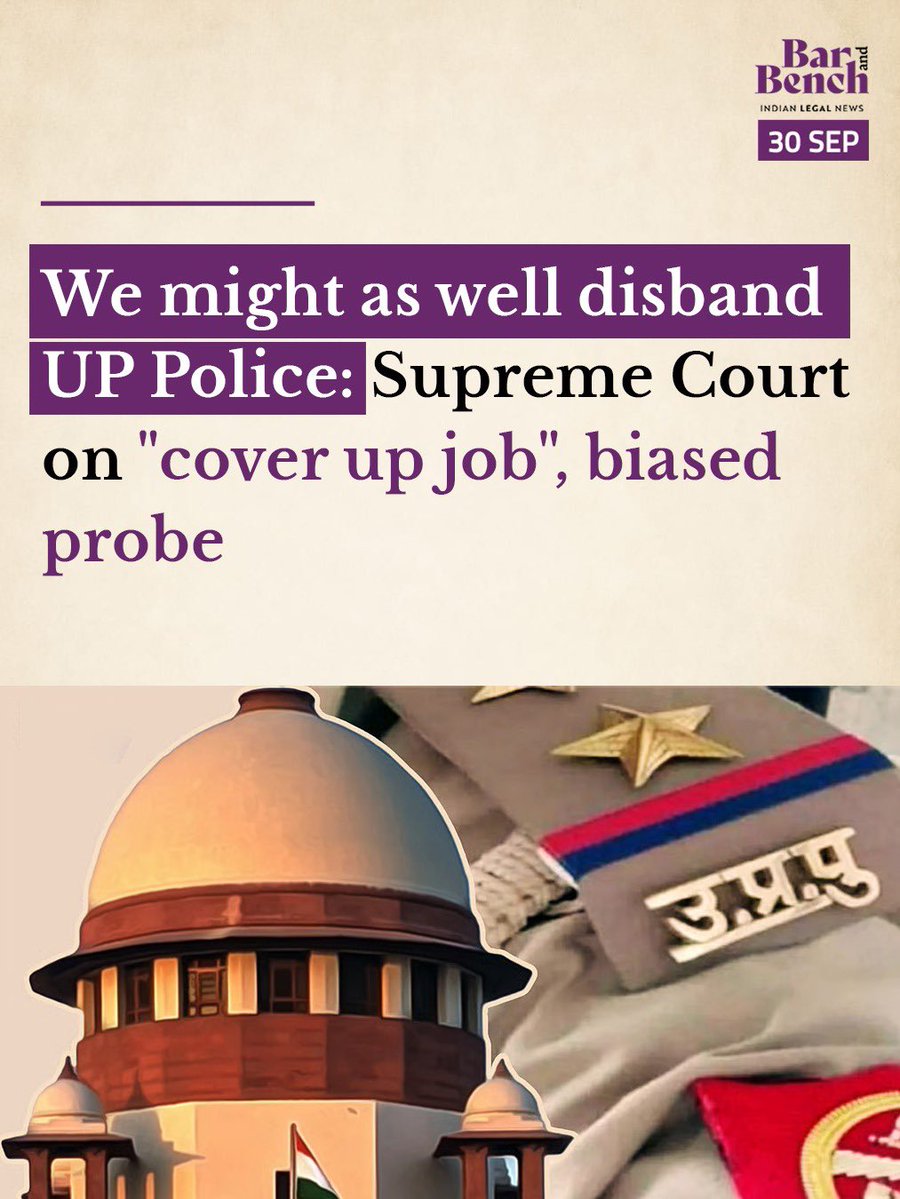 barandbench's tweet photo. We might as well disband UP Police: Supreme Court on "cover up job", biased probe

Read here: https://t.co/znPEOt0vIy https://t.co/nUsgGvoRNw