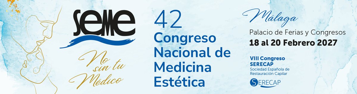 SEMEstetica's tweet photo. ✨ ¡Ya está en marcha #SEME2027!

Los días 18, 19 y 20 de febrero de 2027, Málaga volverá a reunir a los profesionales de la Medicina Estética en el 42.º Congreso Nacional de Medicina Estética de la SEME.

Tres jornadas para compartir conocimiento, descubrir novedades, intercambiar experiencias y seguir avanzando juntos en nuestra especialidad, en una nueva edición que volverá a convertir el Palacio de Ferias y Congresos de Málaga (@Fycma) en punto de encuentro de la Medicina Estética.

💙 Reserva la fecha y prepárate para #SEME2027.
¡Nos vemos en Málaga!

Toda la información en https://t.co/tuFqAuQ4T6
-------------------------------------

✨ #SEME2027 is officially underway!

On 18, 19 and 20 February 2027, Málaga will once again bring together Aesthetic Medicine professionals for the 42nd SEME National Congress of Aesthetic Medicine.

Three days to share knowledge, discover the latest developments, exchange experiences and continue advancing together in our specialty, as the Palacio de Ferias y Congresos de Málaga (FYCMA) once again becomes a key meeting point for Aesthetic Medicine.

💙 Save the date and get ready for #SEME2027.
See you in Málaga!

All information available at https://t.co/tuFqAuQ4T6

#NOsintumedico #SEME2027 #FormacionSEME #CongresoSEME #MedicinaEstetica #medicalcongress