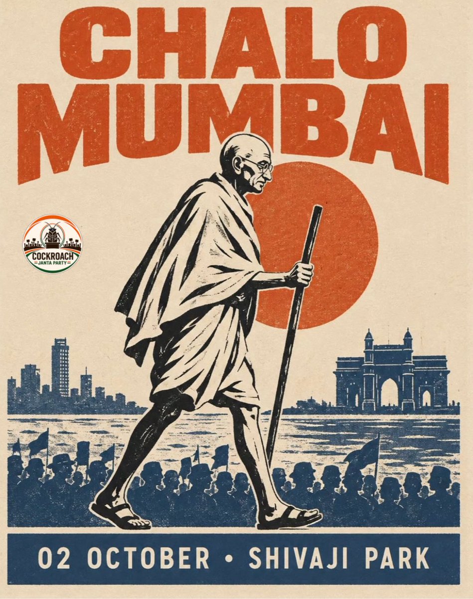 Cockroachisback's tweet photo. This Gandhi Jayanti, let’s head to Mumbai to  Save Democracy! https://t.co/hNfj0nj7Bo