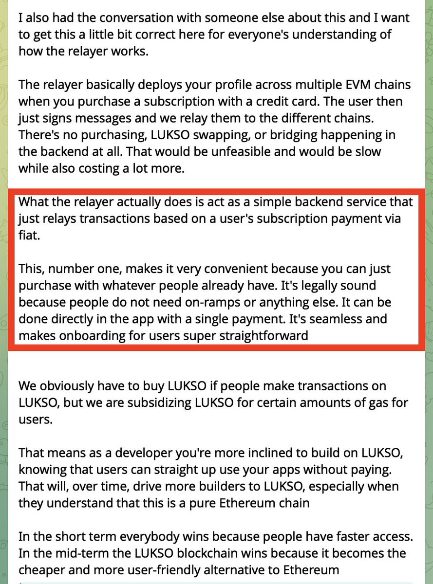 WandererATa40E's tweet photo. For a new user who creates a Universal Profile with a card subscription how will transactions on Base, Ethereum, RH Chain and the plethora of other EVM chains be handled in practice?

Will there be a Lukso-operated multichain relayer that sponsors gas using each destination chain’s native token or is that responsibility left SOLELY to individual apps/third-party relayers? Also, who operates and funds that infrastructure?
