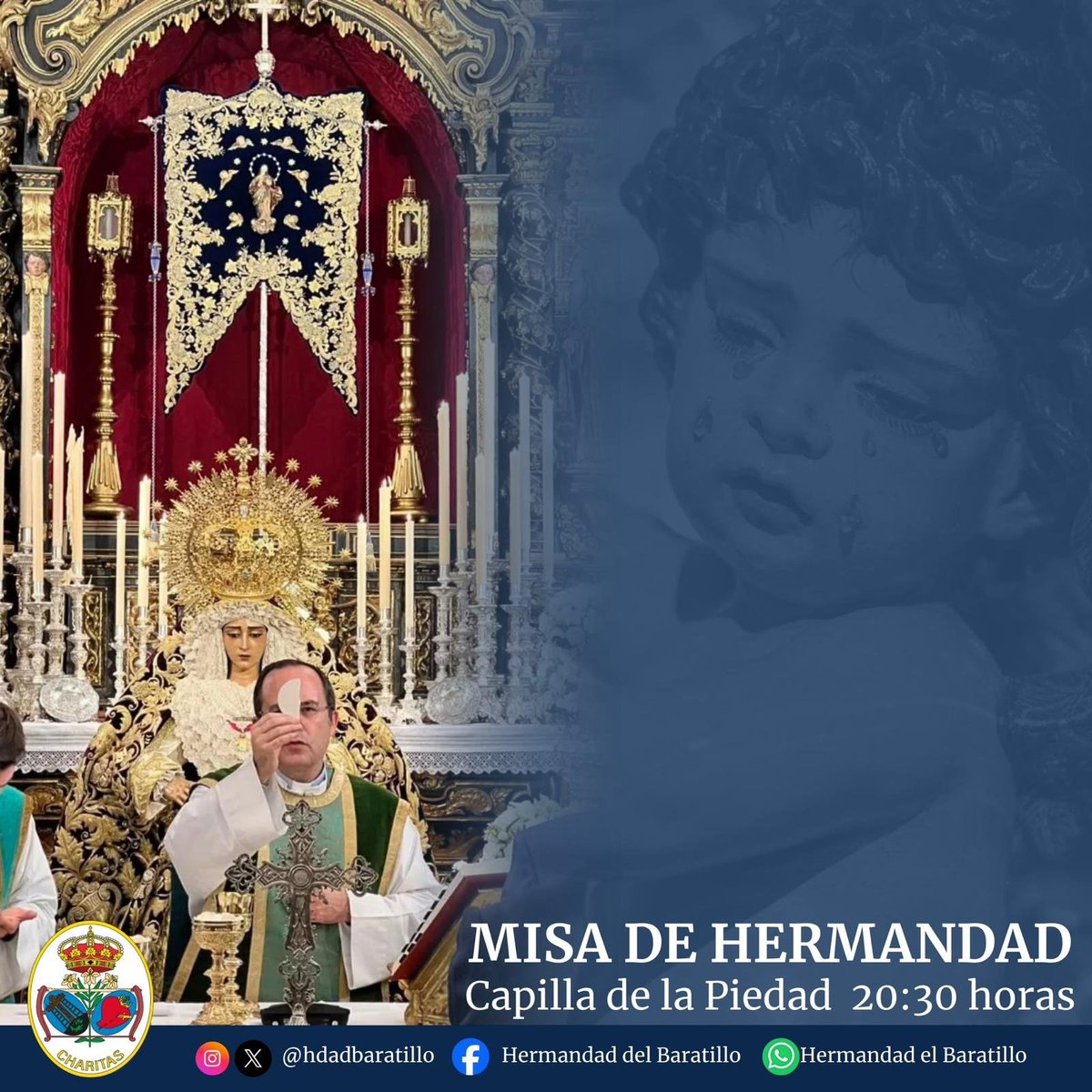 HdadBaratillo's tweet photo. 🔵 MISA DE HERMANDAD

Hoy, como cada miércoles, celebramos la Misa de Hermandad en la Capilla  de la Piedad📍a las 20:30 horas 🕣.

Se puede seguir en directo por nuestro canal de YouTube. ⤵️📹

https://t.co/CdBp127bDQ

#AzulBaratillo https://t.co/x6DuunB9gs