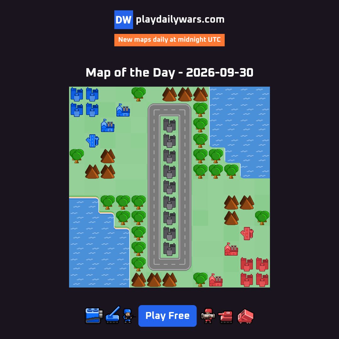 PlayDailyWars's tweet photo. MAP OF THE DAY — 2026-09-30

Play now: https://t.co/iWDFHfj2hH

Can you complete it in the fewest days and claim the top spot on the leaderboard?

#dailygames #dailywars https://t.co/JiXnVPHDiZ