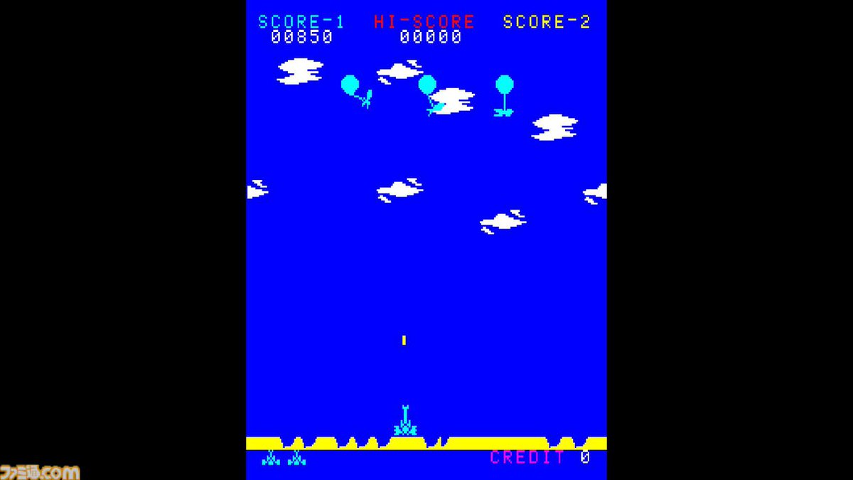 famitsu's tweet photo. 【アケアカ/アケアカ2】『バルーンボンバー』が10月1日より配信開始。1980年にタイトーから発売されたシューティングゲーム
https://t.co/cwytz1Glb4

高射砲を操作して、ふわりふわりと移動する風船爆弾を破壊していく。爆弾の部分にだけ当てるように狙うのが重要となる https://t.co/EmM9izbAIl
