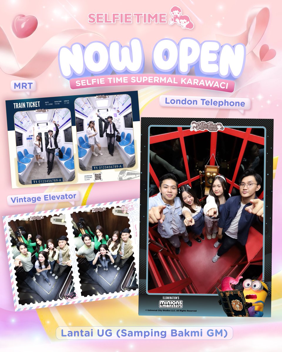 selfietimeid's tweet photo. Thematic Studio Selfie Time kini hadir di SUPERMAL KARAWACI ✨

Abadikan momen spesial kamu dengan foto di berbagai studio, mulai dari MRT, London Telephone, Vintage Elevator, Music, Pink Hotel Corridor, dan masih banyak studio lainnya💖

#selfietimeid #photobooth #supermalkarawaci