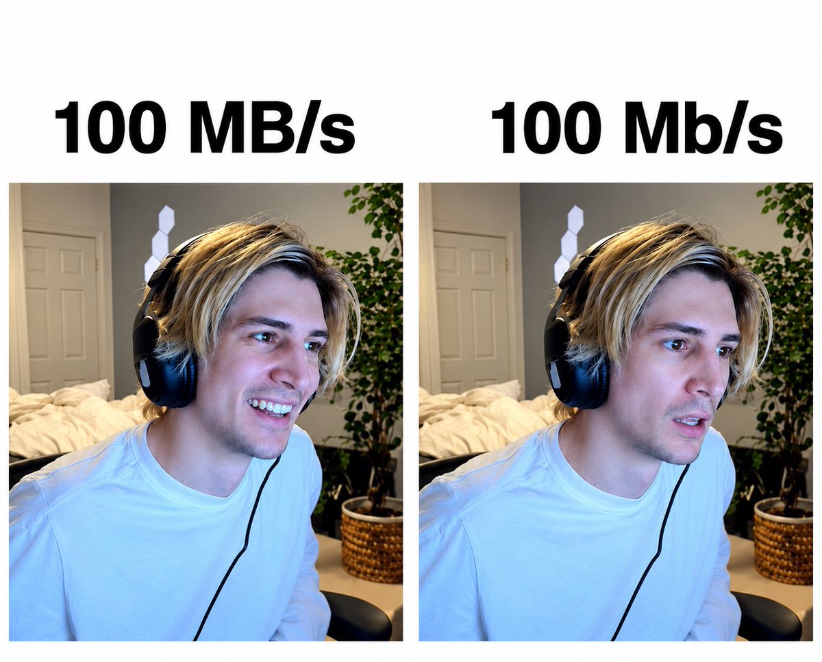 Saanvi_dhillon's tweet photo. A lot of people get confused by this:

What is the actual difference between 100 MB/s and 100 Mb/s? https://t.co/KUf7iTsbD7