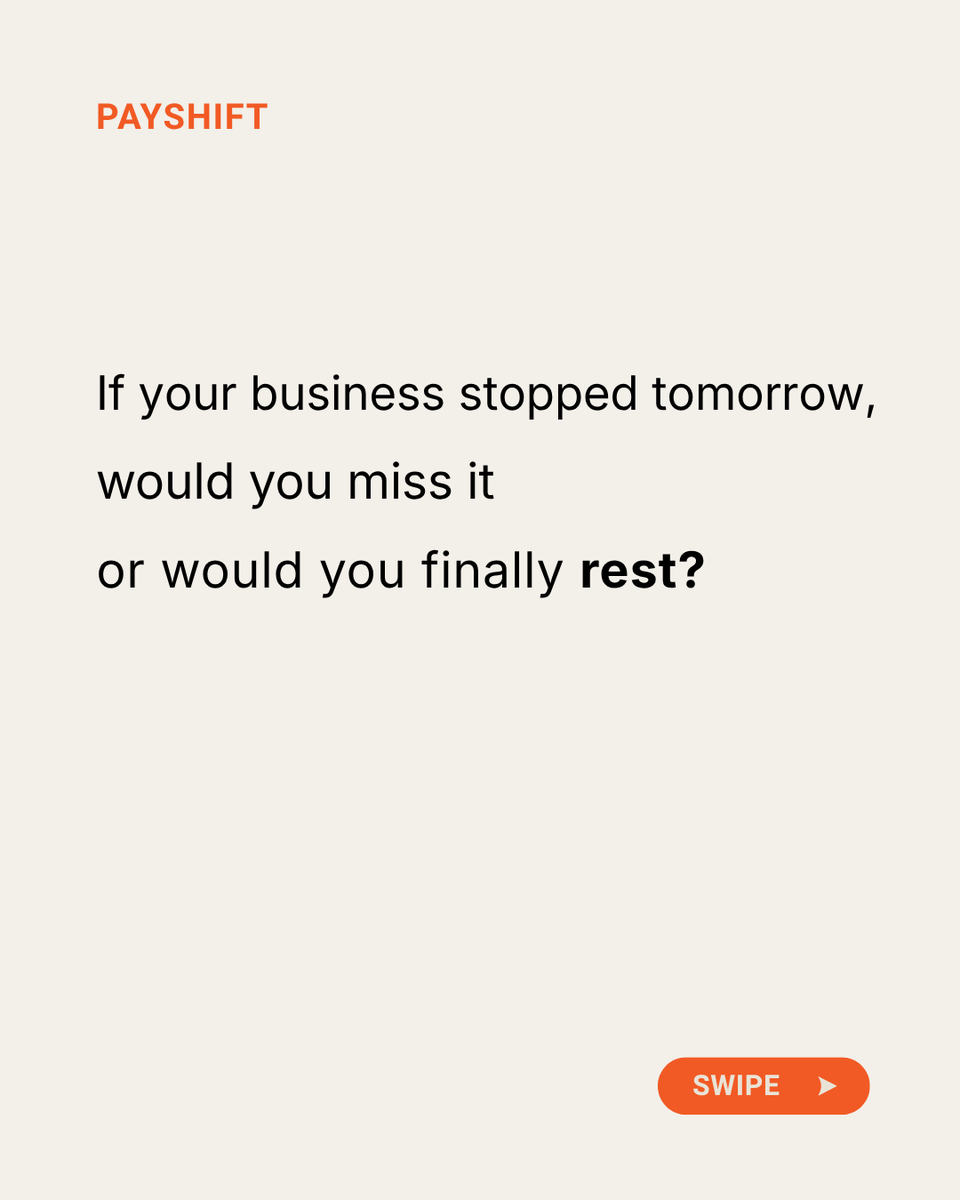 PayShiftng's tweet photo. You started your business for freedom.
Now it won't let you rest.

Can't go offline for a weekend.
Can't step away for an hour without something slipping.

A business should run when you're not looking.

If yours only runs because you are, that's a systems problem.

@PayShiftng https://t.co/a205KnVWQA