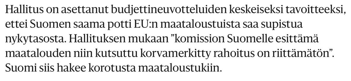 aukia's tweet photo. En ole vakuuttunut, että juuri maatalouteen ja vieläpä sen pysyviä tukiaisia vaativaan osaan, panostaminen EU-budjettineuvotteluissa on kansallisen etumme mukaista. https://t.co/1340YsNR1q
