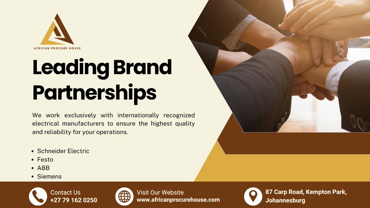 Africanprocure's tweet photo. World-class brands. Trusted partnerships. Reliable procurement. 

When you work with African Procure House, you work with a supplier backed by Schneider Electric, Festo, ABB, and Siemens, because your operations deserve nothing less than the best. https://t.co/4QMAIUTVYF