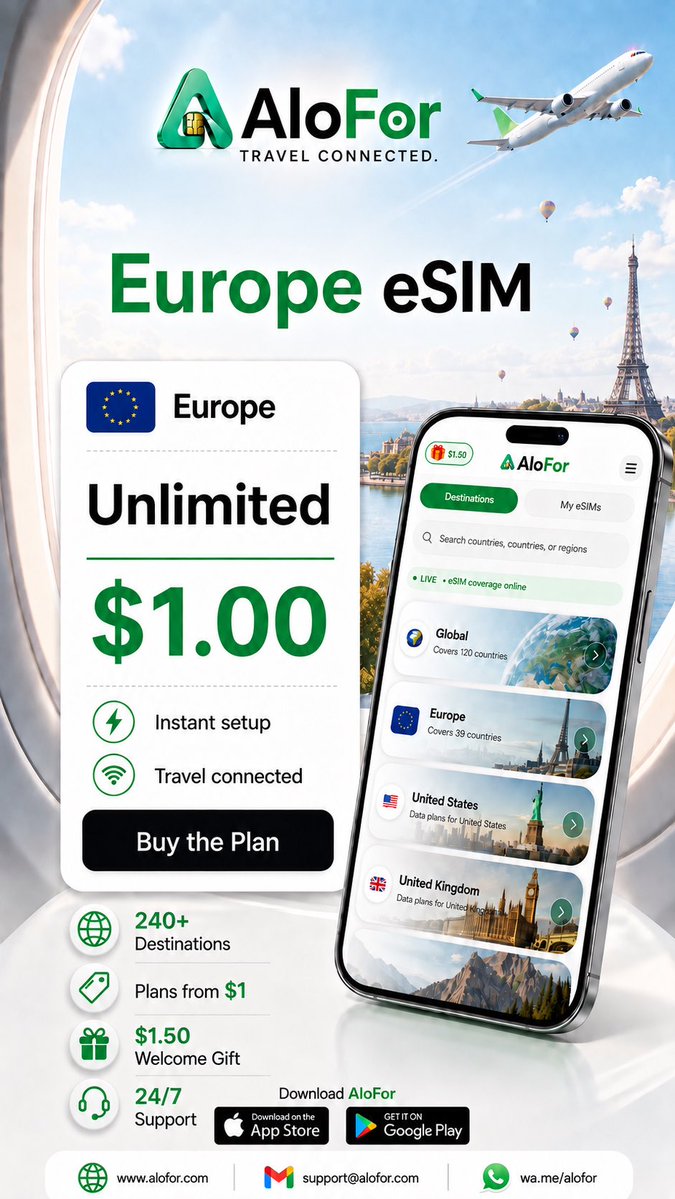 AloForEsim's tweet photo. https://t.co/JMCA3elo9V #esim #internet #freeesim #alofor https://t.co/mN7ft5Zbft