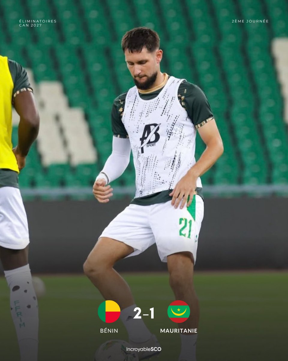 IncroyableSCO's tweet photo. 🌍❌ - Défaite de la Mauritanie 🇲🇷 face au Bénin 🇧🇯 (2-1) hier soir lors de la 2ème journée des éliminatoires à la #CAN2027.
⏱️ Titulaire, Jordan Lefort a joué l’intégralité du match
#Selection #Angers #SCO https://t.co/rKbtx8XTrw
