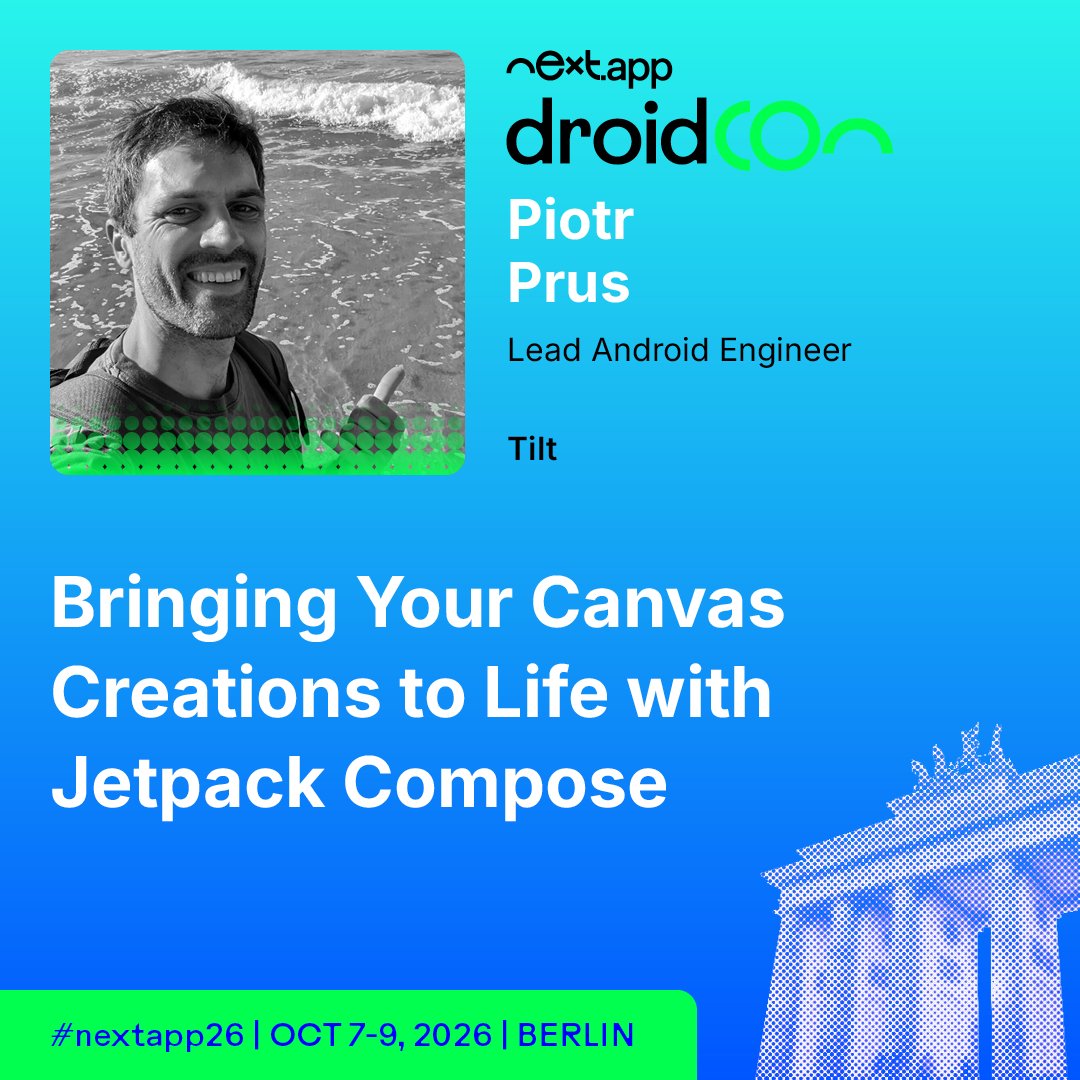 droidcon's tweet photo. Canvas in Jetpack Compose can do much more than most devs realize. 🎨

@piotr_prus shows how to bring your Canvas creations to life at droidCon Berlin.

Learn more: https://t.co/MyFdniTnuC

#nextapp26 #AndroidDev https://t.co/hkZxceNeB5