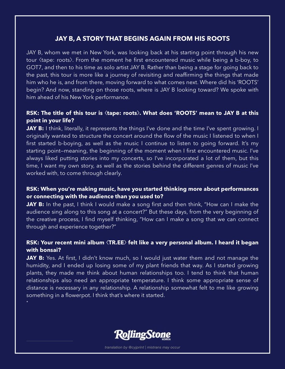 cyjprint's tweet photo. [ENG] RSK INTERVIEW : JAY B

#JAYB #제이비 @defjaybkr #GOT7 https://t.co/MzItn4kXCZ