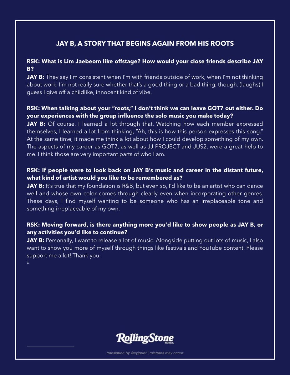 cyjprint's tweet photo. [ENG] RSK INTERVIEW : JAY B

#JAYB #제이비 @defjaybkr #GOT7 https://t.co/MzItn4kXCZ