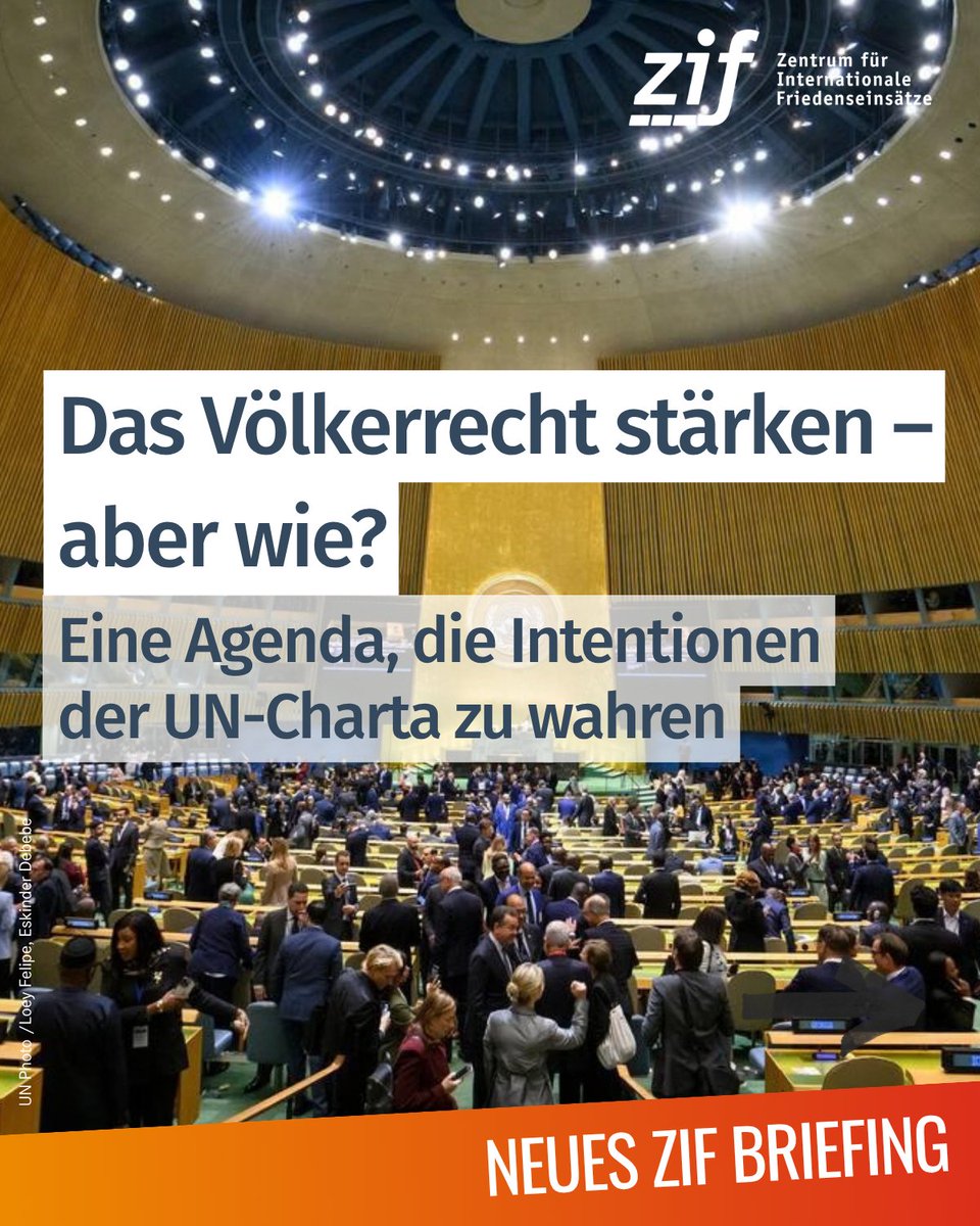 ZIF_Berlin's tweet photo. Bewaffnete Konflikte nehmen zu, der @UN​-Sicherheitsrat blockiert sich oft selbst. Wie lässt sich das #Völkerrecht trotzdem stärken?   Im neuen #ZIFBriefing skizziert @Twittkowskyi​ eine 3-Punkte-Agenda für eine prinzipienfeste #Außenpolitik.

📄 https://t.co/E8uvgq8yvM https://t.co/HiimRGiGB5