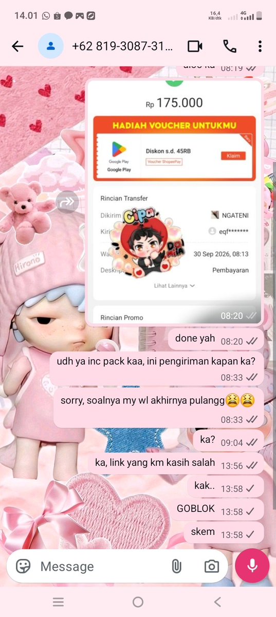 Cipp122's tweet photo. GUYS HELP RT PLEASE!! I GOT SCAMMED 🚨😭
Jadi gua baru aja kena tipu pas beli petmelet sama nomor +62 819-3087-3165.
Awalnya temen gua (anak GO di GO Kinjowin) nge share ke gua ada petmel, Karena si seller ngasih bukti condi + proof yang keliatan valid banget, gua percaya - https://t.co/wD2h3qzwGq