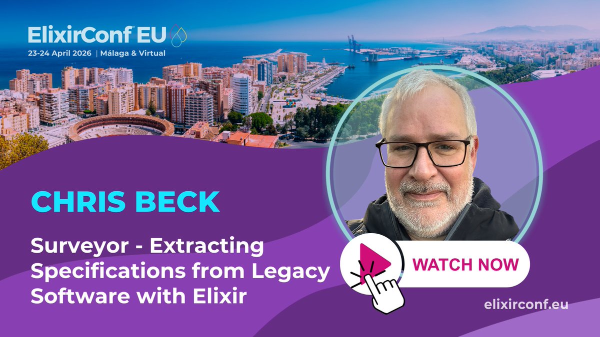 ElixirConfEU's tweet photo. How do you rebuild a system nobody documented? 🕵️
Chris Beck on Surveyor - Elixir &amp; AI agents that auto-generate docs from legacy code.
📺 https://t.co/yVCMOItkBi
#Elixir #AI #ElixirConf https://t.co/o8RPARIji3
