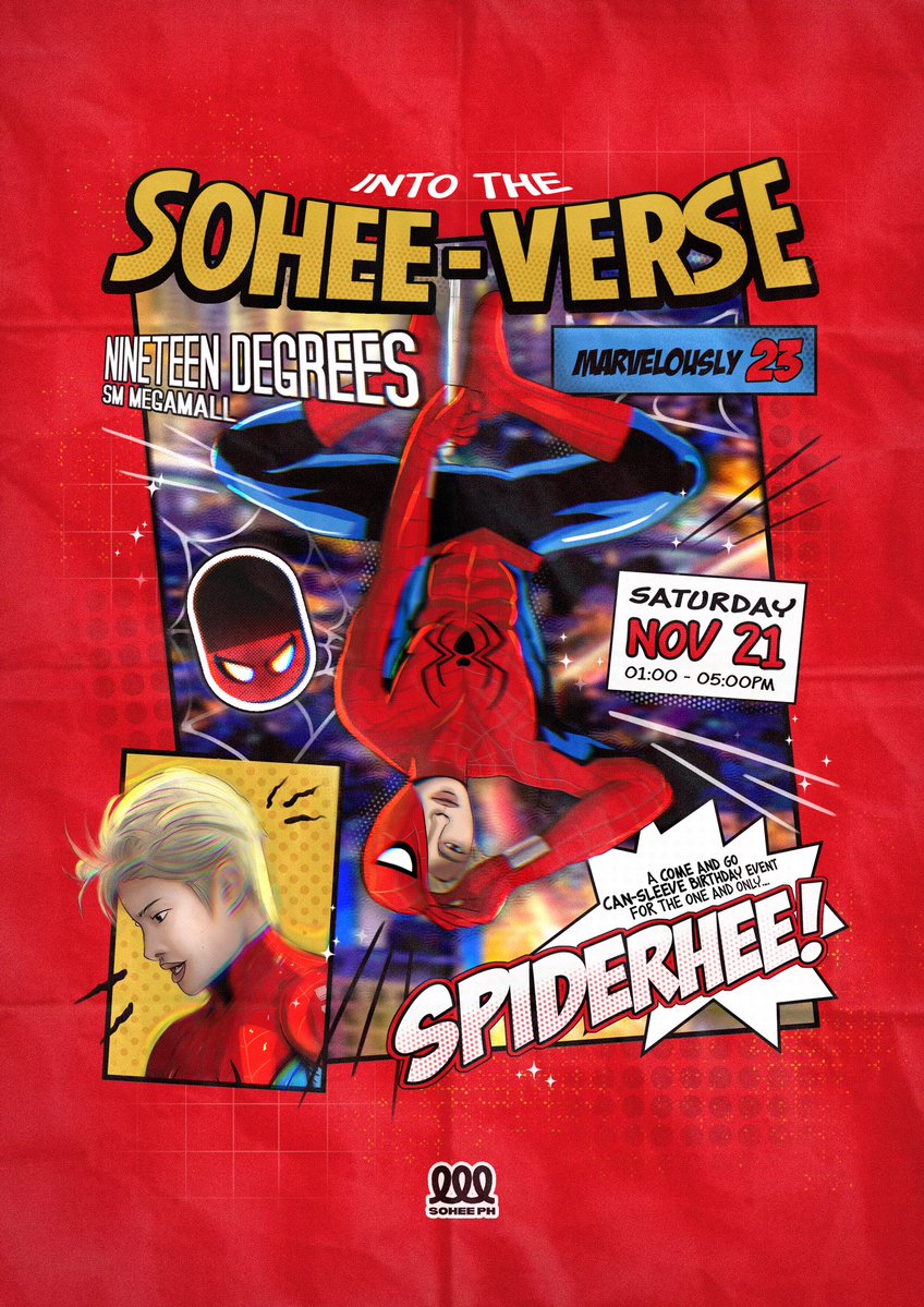 LEESOHEEPH's tweet photo. Anomaly detected: SpiderHEE has been located! 🕷️

Swing by, stay awhile, and celebrate Sohee’s birthday 𝗜𝗡𝗧𝗢 𝗧𝗛𝗘 𝗦𝗢𝗛𝗘𝗘𝗩𝗘𝗥𝗦𝗘! 🕸️

📍 Nineteen Degrees, SM Megamall
📅 November 21, 2026
⏰ 1:00PM - 5:00PM PHT
Limited slots available! Secure your spot here: 🔗 [https://t.co/08XNBZvLPw]

#IntoTheSOHEEverse 
#SOHEE #소희 #ソヒ