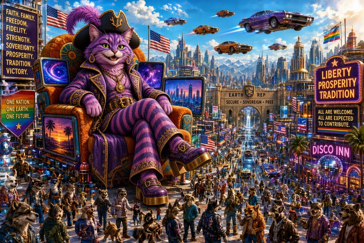Azzy_The_Mutt's tweet photo. create an image of what the world would look like if I were in charge (based on my tweets)

I'm...not mad at it https://t.co/BxAFr6oIn4