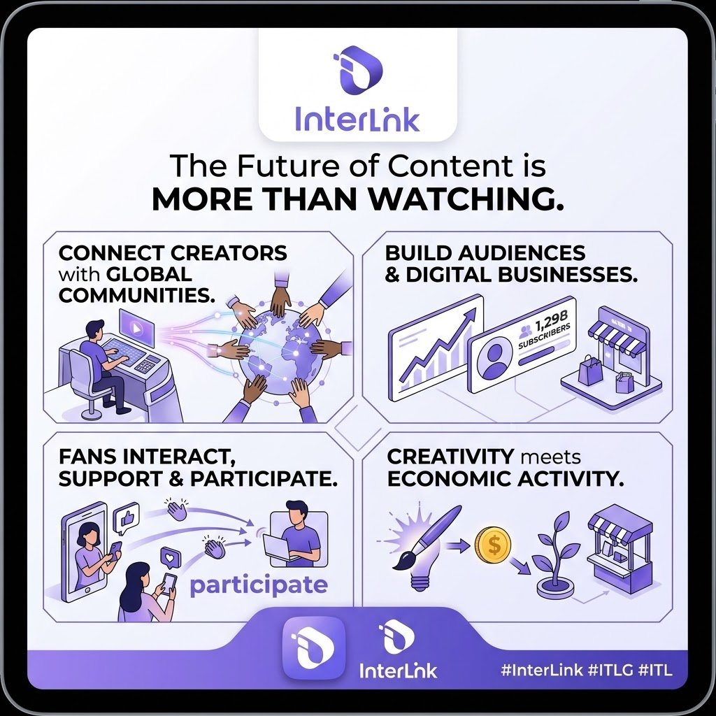 bil52537's tweet photo. The future of content is about belonging. ⚡ Connecting creators and global fans to turn passion into thriving businesses—where creativity meets economy. 🚀 #InterLink #ITLG #ITL https://t.co/NsAjcTCRZd
