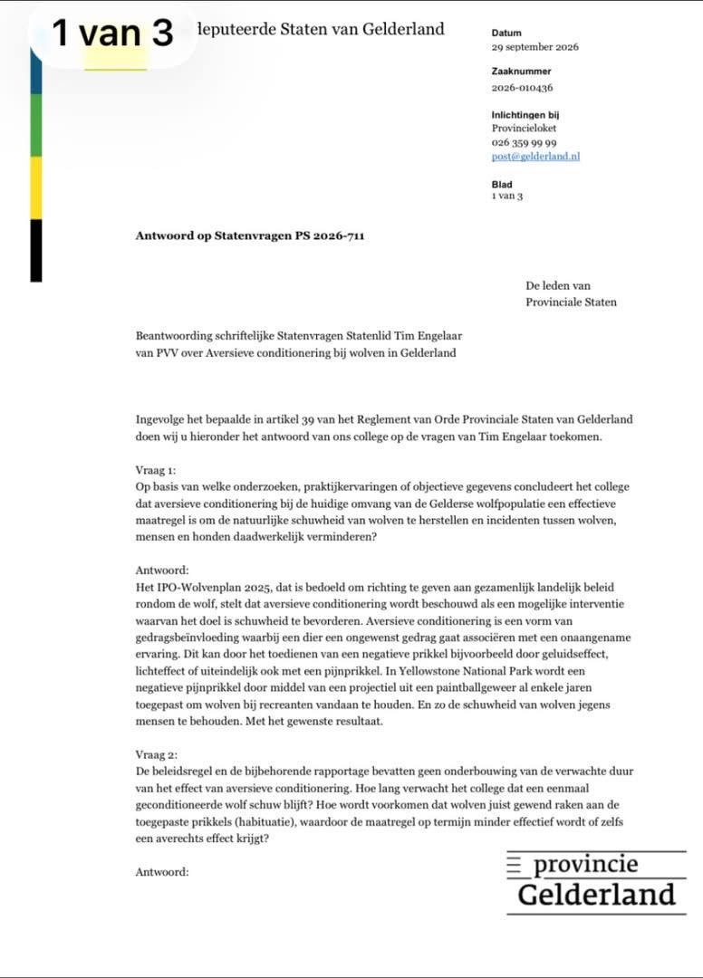 THDEPVV's tweet photo. Beantwoording Statenvragen @PVVGld #PVV #StopDeWolf #Wolven #PSGelderlabd https://t.co/YBC9MQ6WLu