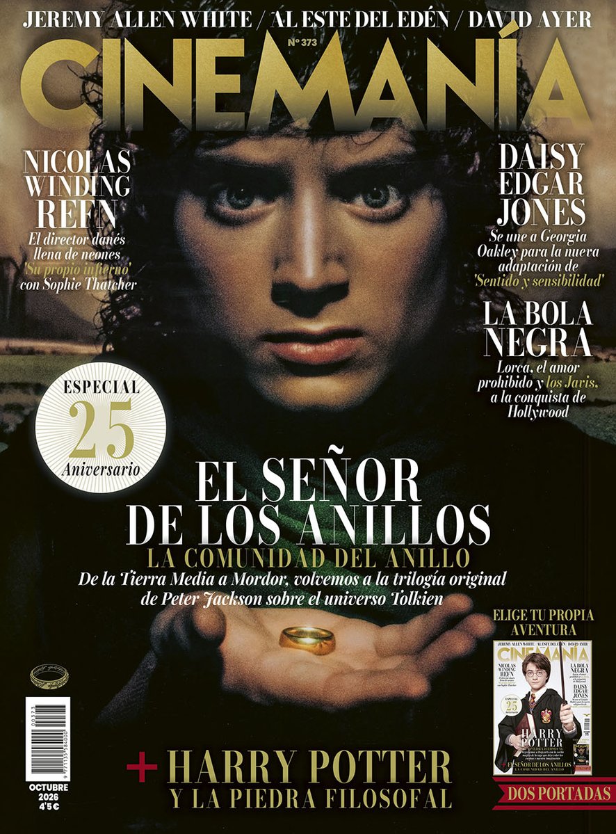 CINEMANIA_ES's tweet photo. ¿HOGWARTS O LA TIERRA MEDIA? 
¡Elige tu propia aventura! 
Nuestro número de octubre ofrece dos portadas diferentes para celebrar los 25 años de 'Harry Potter y la piedra filosofal' y 'El señor de los anillos: La comunidad del anillo'.
+'La bola negra' y todos los estrenos del mes https://t.co/MTXQvlXUEZ