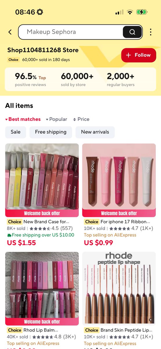 Justwandyy's tweet photo. Guys I just found Fenty, Rhode, KIKO, e.l.f. and more on AliExpress for $1 😭 https://t.co/bcpXsoIQ02