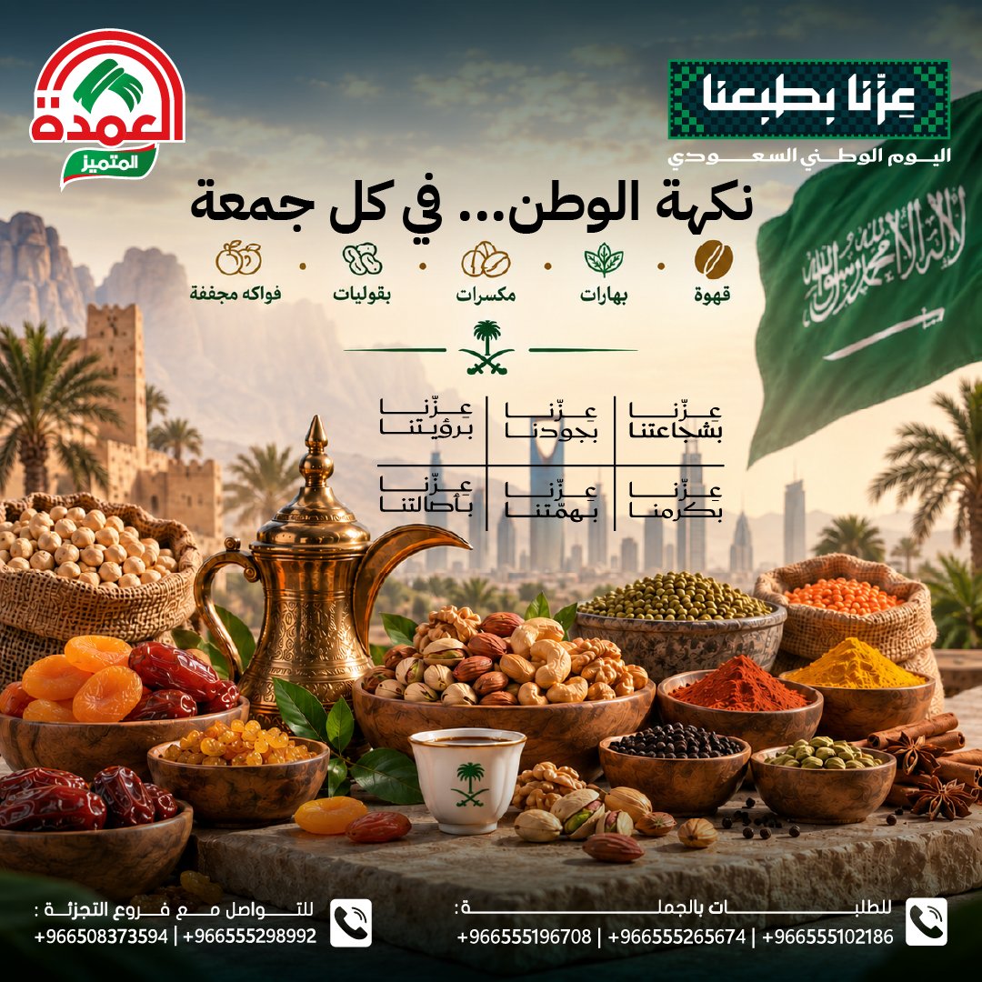elomdatrading's tweet photo. 🇸🇦 نكهة الوطن… في كل جمعة! 🤎

العمدة… 30 سنة من الجودة والأصالة.

📦 الجملة:
+966555196708 | +966555265674 

🛍️ التجزئة:
+966508373594 | +966555298992

🌐 https://t.co/SrMyMHNceY

#العمدة #نكهة_الوطن #قهوة #مكسرات #بهارات #السعودية https://t.co/Ef7YR5mmIt