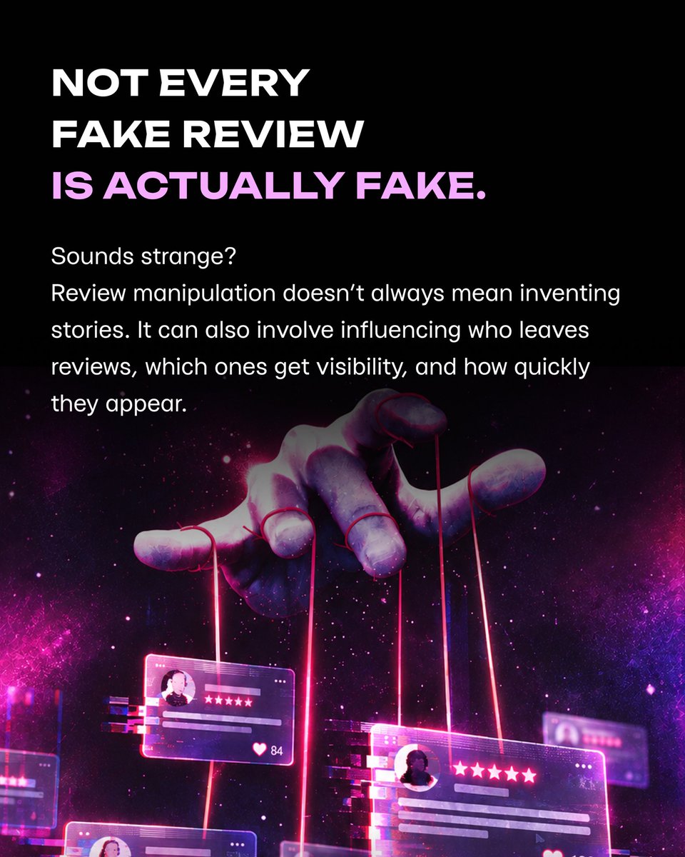 Realreviews_io's tweet photo. Not every suspicious review is fake.

A sudden spike, repeated wording, or a wave of new accounts can be a signal - but none of these proves manipulation on its own.

The key is to look at the bigger picture: timing, reviewer history, rating patterns, collection methods, visibility, and what’s happening across other platforms.

We break down how review manipulation actually works and what signals are worth checking.

👉 Read the full article: https://t.co/U659bS2NoE