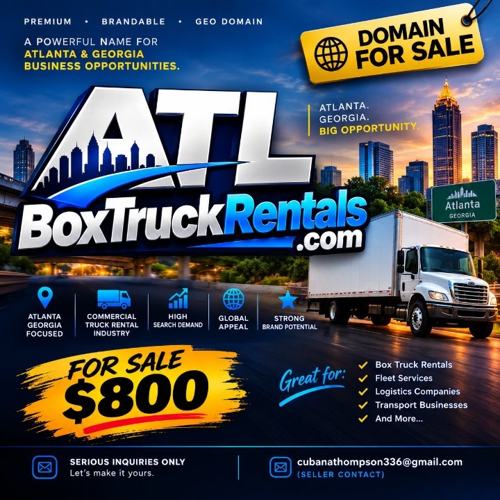 Abednego311516's tweet photo. 🚚 https://t.co/bgaBqzDrtj — DOMAIN FOR SALE

A strong Atlanta-focused domain built for the box truck rental industry.

📍 Atlanta, Georgia
💰 Asking Price: $800

📩 Serious buyers only.
#DomainForSale #Atlanta #BoxTruck #TruckRental #Georgia https://t.co/XdyOBTUOf0