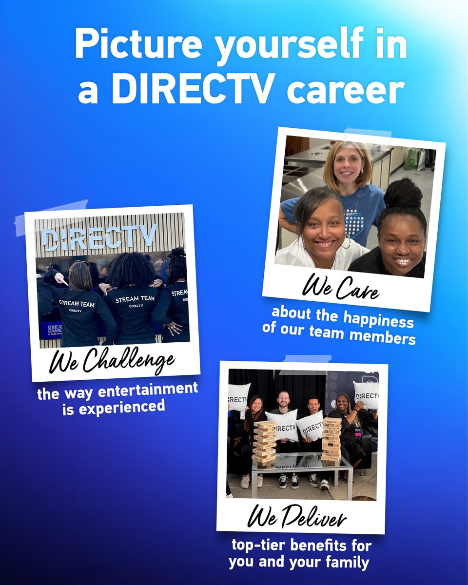 WeAreDIRECTV's tweet photo. Jobs you'll actually ❤️ exist.
Great team. Real benefits. Work that doesn't feel like work. See what's waiting → https://t.co/k3jSlGs4OD
#WeAreDIRECTV #Careers https://t.co/iPsJy2vXbG