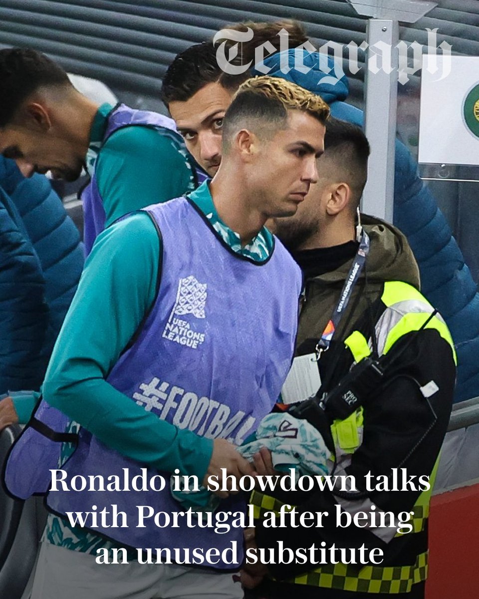 TeleFootball's tweet photo. Cristiano Ronaldo is at the centre of crisis talks within the Portugal camp after the president of the nation’s football federation flew in over the decision to bench the 41-year-old.

Ronaldo reacted angrily to being an unused substitute in Portugal’s 2-1 victory over Norway on Sunday, when he stormed down the tunnel at the final whistle.

@SamJDean has the details ⤵️
https://t.co/Ax7KQ1OG2d