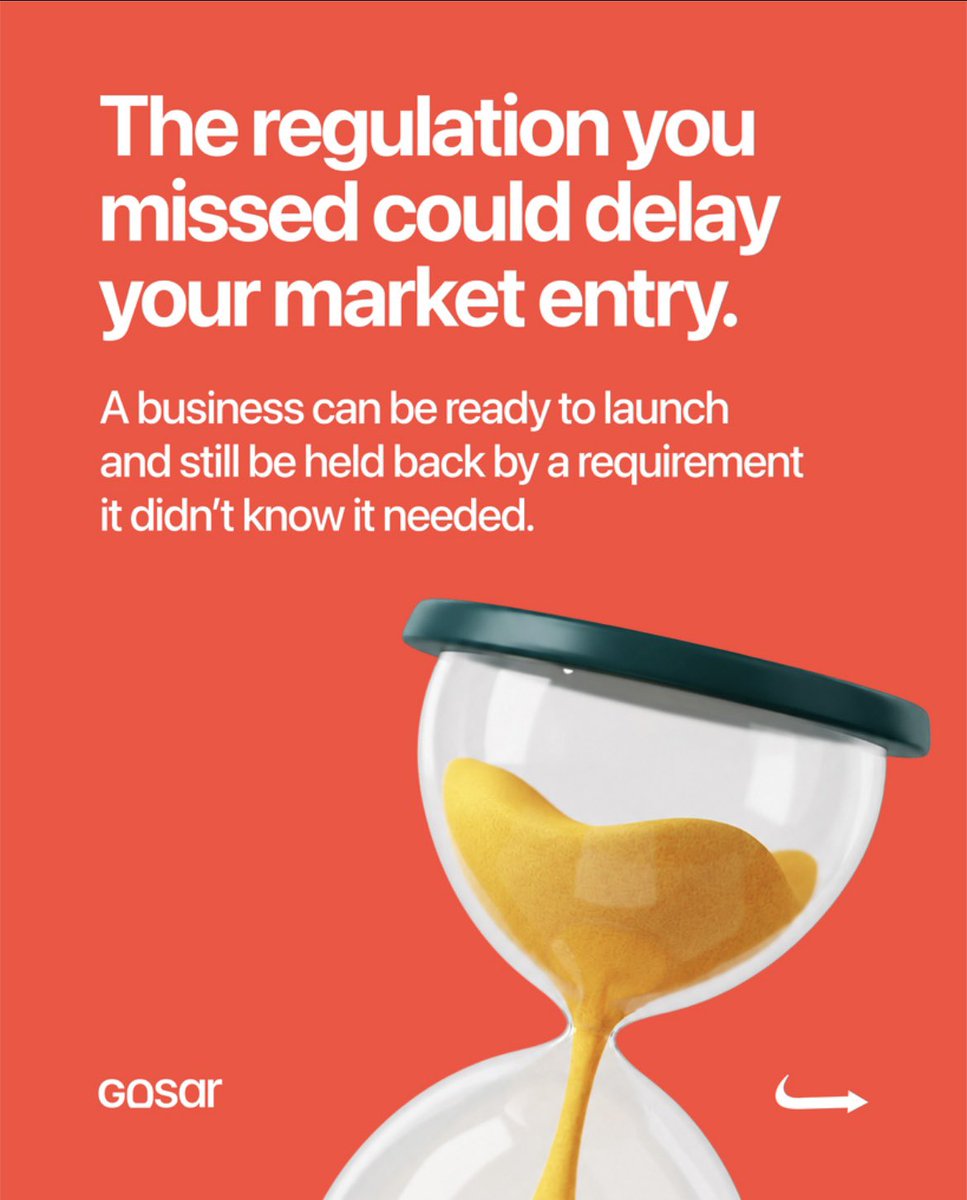 gosar_co's tweet photo. A missed regulation shouldn’t be what delays your market entry.

Before you launch, know what the market requires, what applies to your business, and what needs to happen before you can operate.

Entering a new market? Let GOSAR help you identify the requirements before they become roadblocks.