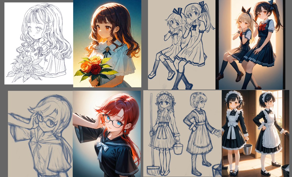 ephtracy's tweet photo. ...some outputs of the image generator from line sketches (3/3) https://t.co/RbxUzMCHwt