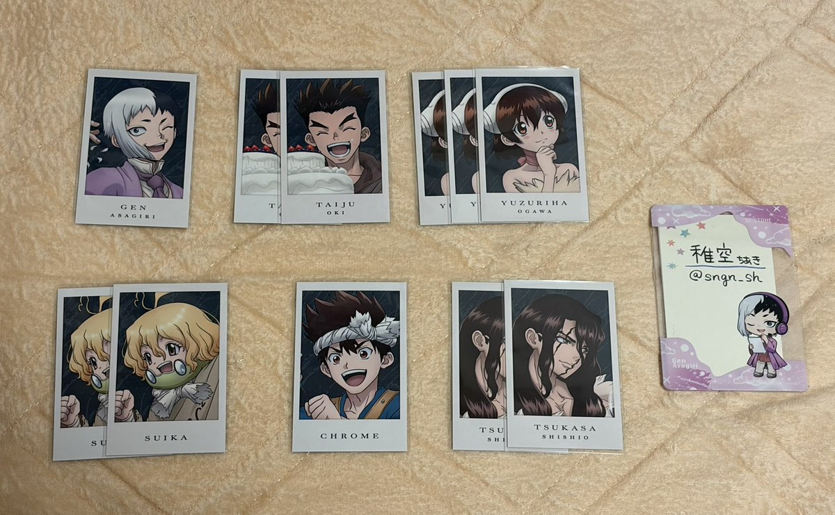 sngn_sh's tweet photo. 【交換/譲渡】Dr.STONE アモカフェ フォトカード
譲：ノーマル
ゲン✨、大樹、杠、スイカ、クロム、司

求：ノーマル 千空

＊配送希望
＊✨付きは交換のみ
＊譲渡は定価＋送料
＊検索からのお声かけもお気軽にどうぞ https://t.co/CfaT08vaPg