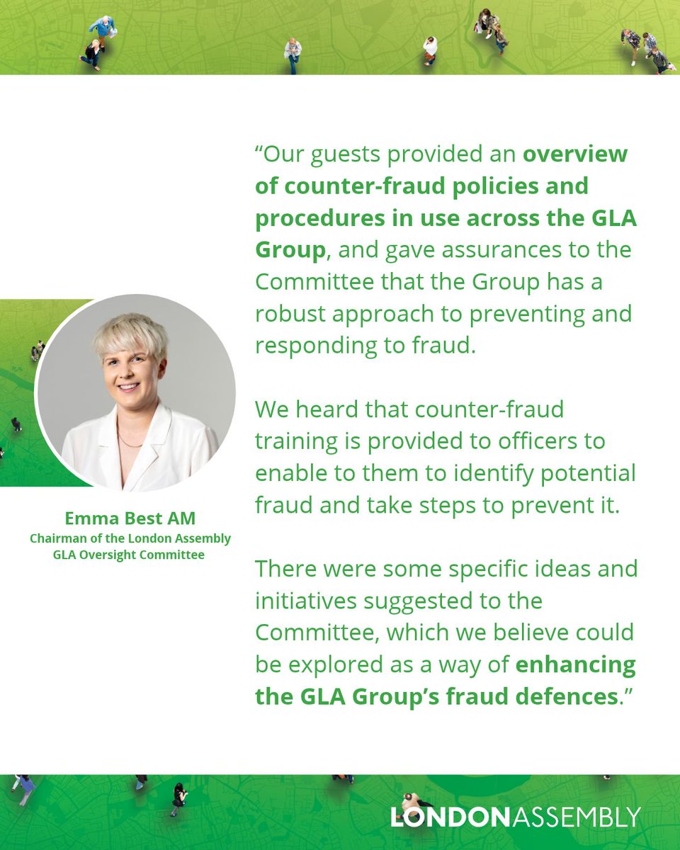 LondonAssembly's tweet photo. Today, #AssemblyOversight Chairman, @EmmaBest22, has written to the Mayor regarding the GLA’s counter fraud policies and procedures. Read the letter in full here: https://t.co/svCKSDXKM4 https://t.co/Ahl9DNUISA