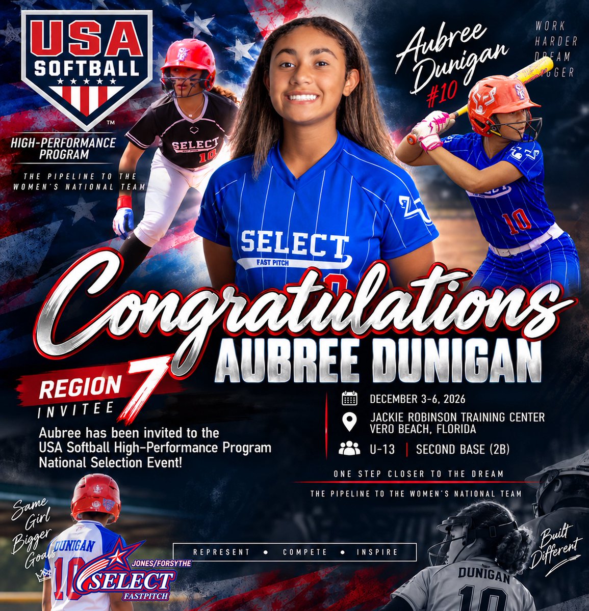 ADunigan2031's tweet photo. Honored to be invited to the @USASoftball High-Performance Program National Selection Event in Florida this December! Canโt wait to compete with some of the best U-13 athletes from across the country. Grateful for this opportunity! ๐บ๐ธ๐ฅโค๏ธ๐ #softball #usasoftball #hpp @SelectForsythe @selectfastpitch @ejonesrockchalk @cnote1616 @PrepSoftball @ExtraInningSB @SoftbalAmerica @TopPreps @SBRRetweets @RecruitMatador @MidwestPremierS @THEWOWSB