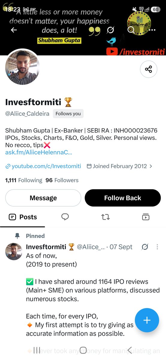 imYuvrajT's tweet photo. Fake id alert 
@investorniti https://t.co/Kh5ynrE1t2