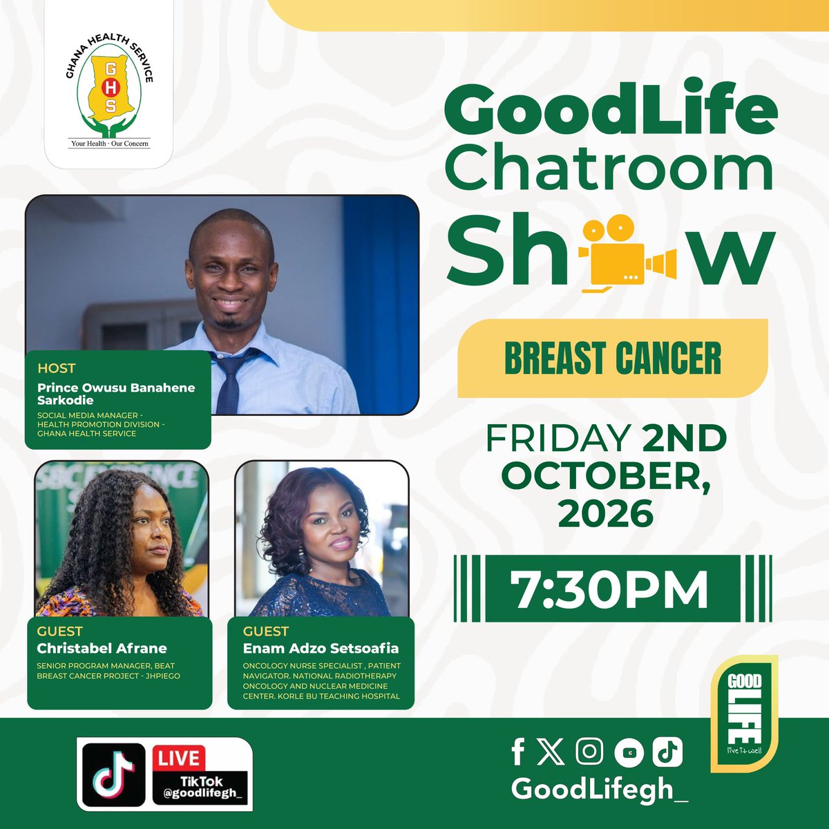 GoodLifeGh_'s tweet photo. Behind every breast cancer diagnosis is a woman, a family, a story and a fight that many people never see.

Don’t wait until it hurts. Don’t let fear stop you from getting checked.

Join us this Friday 7pm on our TikTok Live.

#GoodLifeGH #FYP #BreastCancerAwareness #BreastHealth https://t.co/TTmuDdZTuX