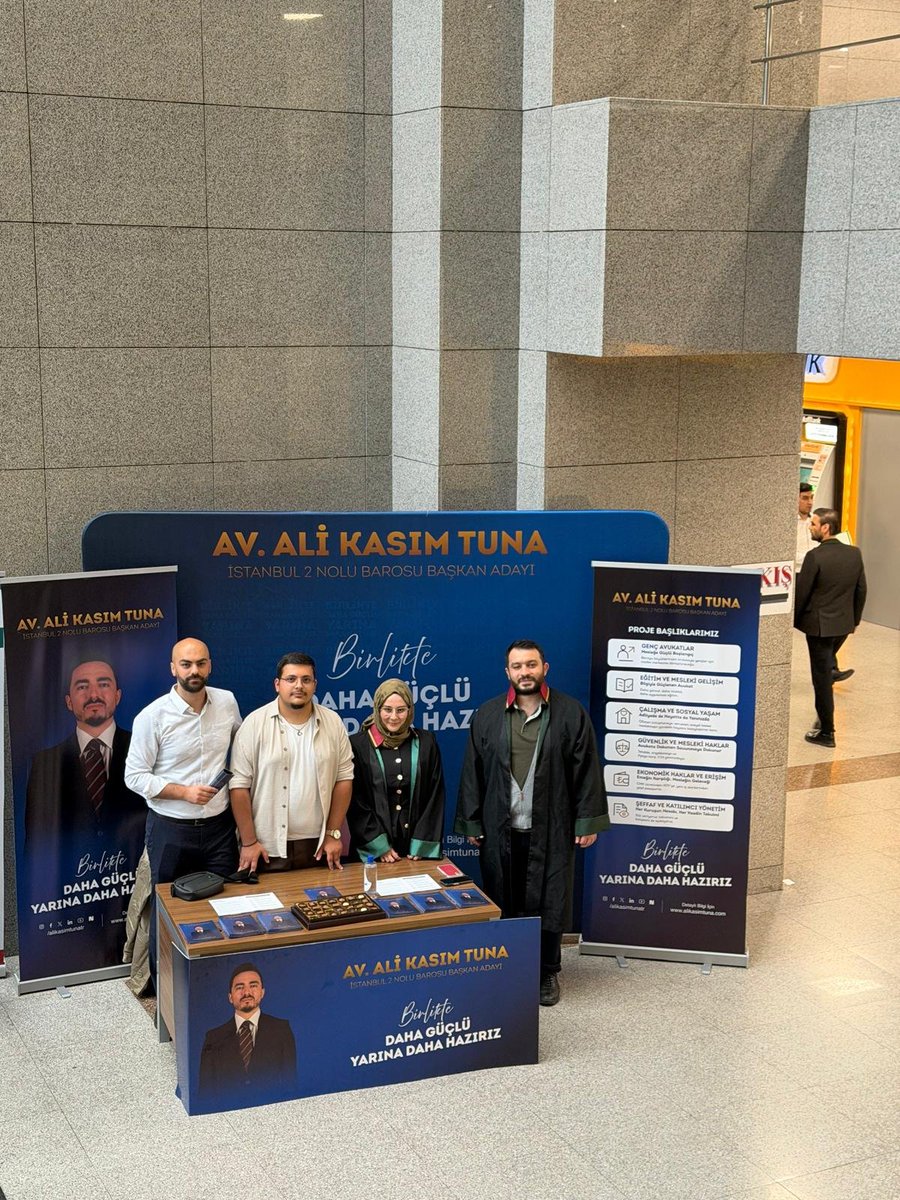 AliKasimTunaTR's tweet photo. ⚖️ Adliyelerde Stantlarımızdayız

İstanbul 2 No’lu Barosu Başkanlığına adaylık sürecimiz kapsamında;

📍 İstanbul Adliyesi
📍 İstanbul Anadolu Adliyesi
📍 Bakırköy Adliyesi
📍 Bakırköy Adliyesi Ek Hizmet Binası

binalarında kurduğumuz stantlarımızla kıymetli meslektaşlarımızla bir araya geliyoruz.

Mesleğimizin geleceğine ilişkin düşüncelerimizi paylaşmak, sizleri dinlemek ve birlikte daha güçlü bir baro için istişare etmek üzere tüm meslektaşlarımızı stantlarımıza bekliyorum.

Av. Ali Kasım Tuna
İstanbul 2 No’lu Barosu Başkan Adayı

#AliKasımTuna #İstanbul2NoluBarosu #BirlikteDahaGüçlü #Avukat