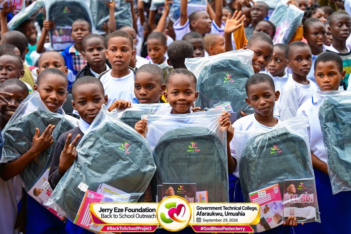 Nedumcity_'s tweet photo. For some, it was a school bag. For another, a new pair of shoes. For someone else, it was simply the feeling of being remembered. 

As the students received their school supplies, we were reminded that impact is never one-size-fits-all. Behind every face in these pictures is a child with dreams, hope and a future still unfolding. Some smiled brightly. Some stood quietly, taking it all in. Some seemed almost overwhelmed by the moment.

But every child received the same message: You are seen. You are valued. Your dreams matter.

This is why we return. This is why we give. Because what may look like a simple act of kindness to one person can become a lasting memory in the life of another.

We are grateful for the privilege of continuing to touch lives.

#GodblessPastorJerryEze #BacktoSchoolOutReach #jerryezefoundation
