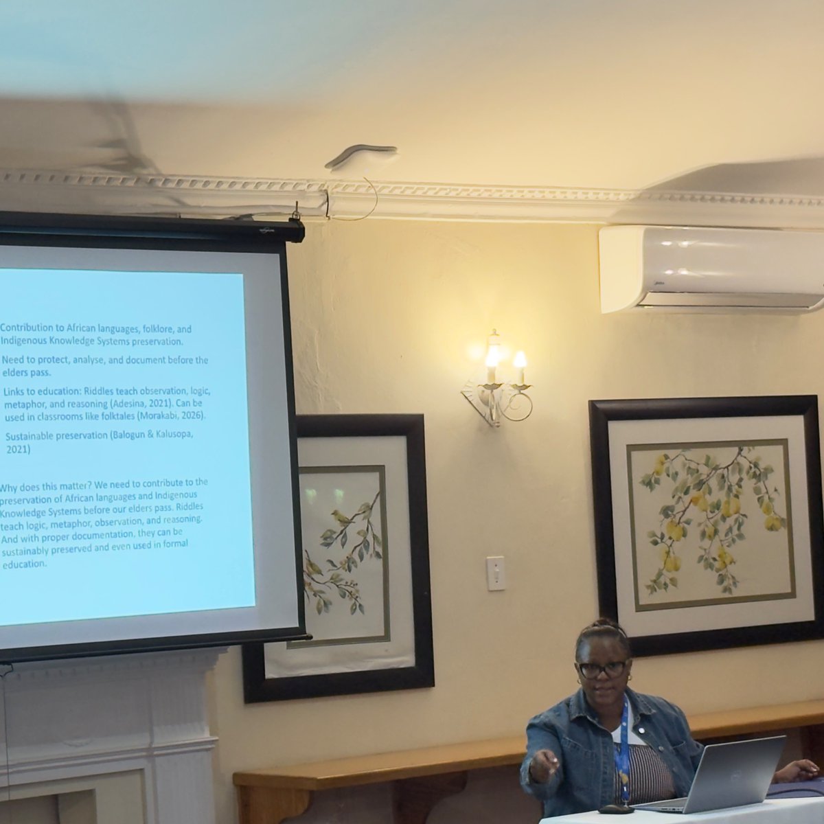 LinguisticUnisa's tweet photo. Today at the LSSA Conference, Ms Rethabile Mokoke presented on “The “misplaced” role of Sesotho riddles in preserving indigenous knowledge: The inter-generational social monitoring among Basotho communities in South Africa.” https://t.co/Gbrcns2DyV